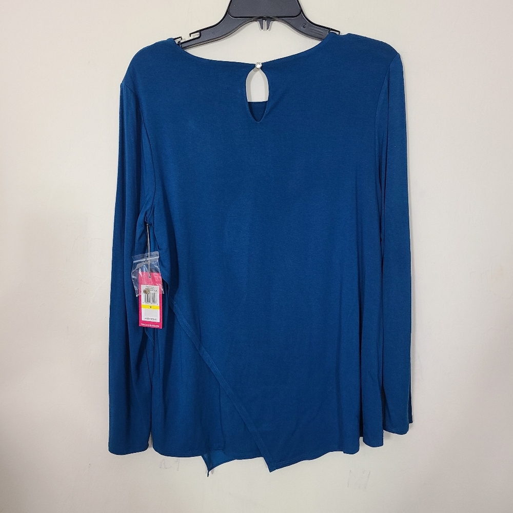 Vince Camuto Blue Asymmetrical Womens M Long Sleeve‎ Blouse Top NWT $79 - Picture 9 of 9